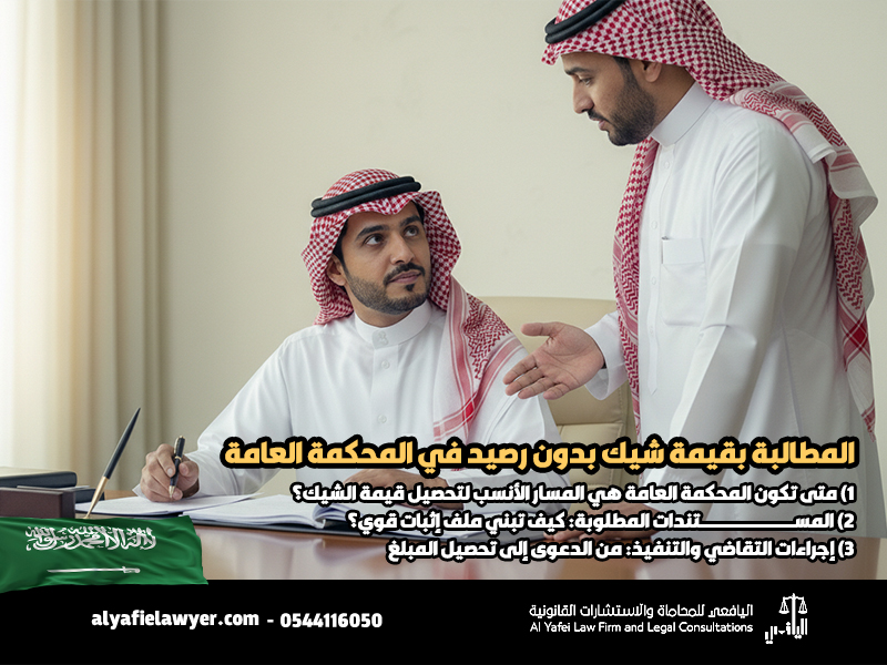 المطالبة بقيمة شيك بدون رصيد في المحكمة العامة